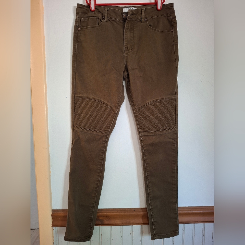 Forever 21 Olive Green Skinny Moto Pants